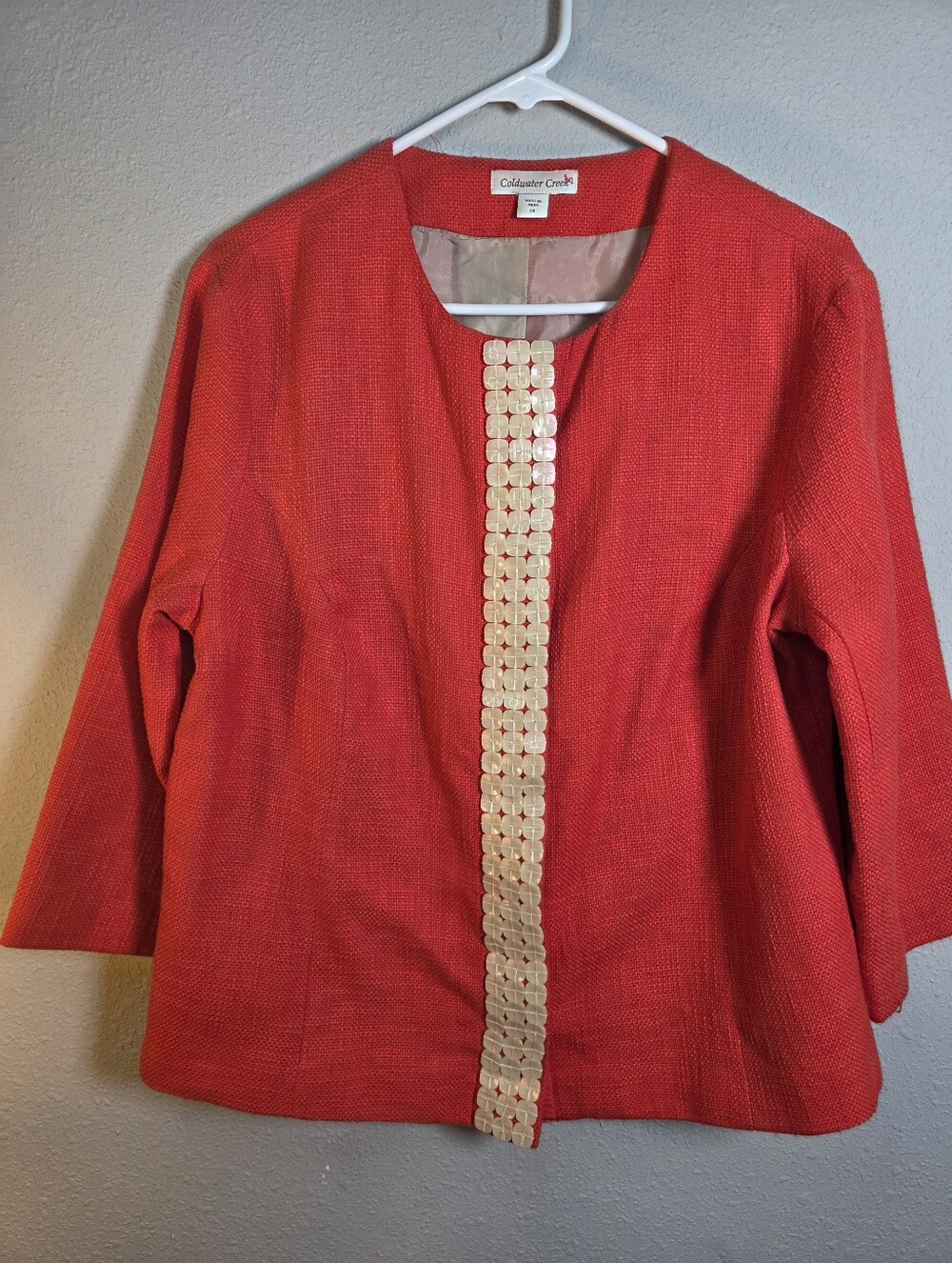Coldwater Creek Jacket Womens 14 Orange Lined Shell Embellished Snap Front